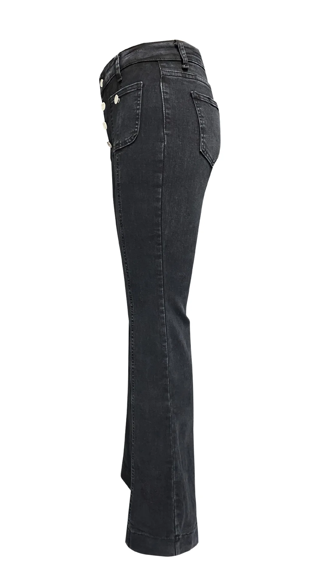 High-Waist Flared Jeans Women's Summer Button Breathable Denim Flare Jeans