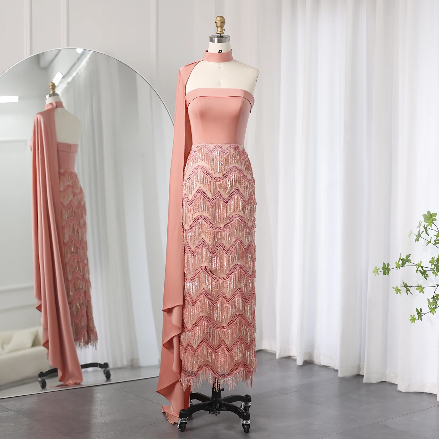 green emerald velvet dress Pink Sleeveless Satin Maxi Dress With Scarf – shopaleena main image 0