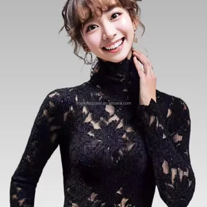 2026S/F Luxury Fashionable Comfortable Heavy Embroidery Hook Flower Hollow Lace Knit Slim High Collar Base Sweater Solid Stylish