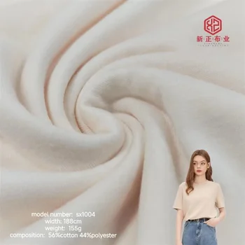 high end 32s cvc fabric 56% cotton 44% polyester single sided jersey fabric polyester cotton t shirt fabric