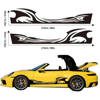 2Pcs Wave Flame Graphics Car Body Side Stickers Flame Racing Sports Stripe Vinyl Decals for Car Universal