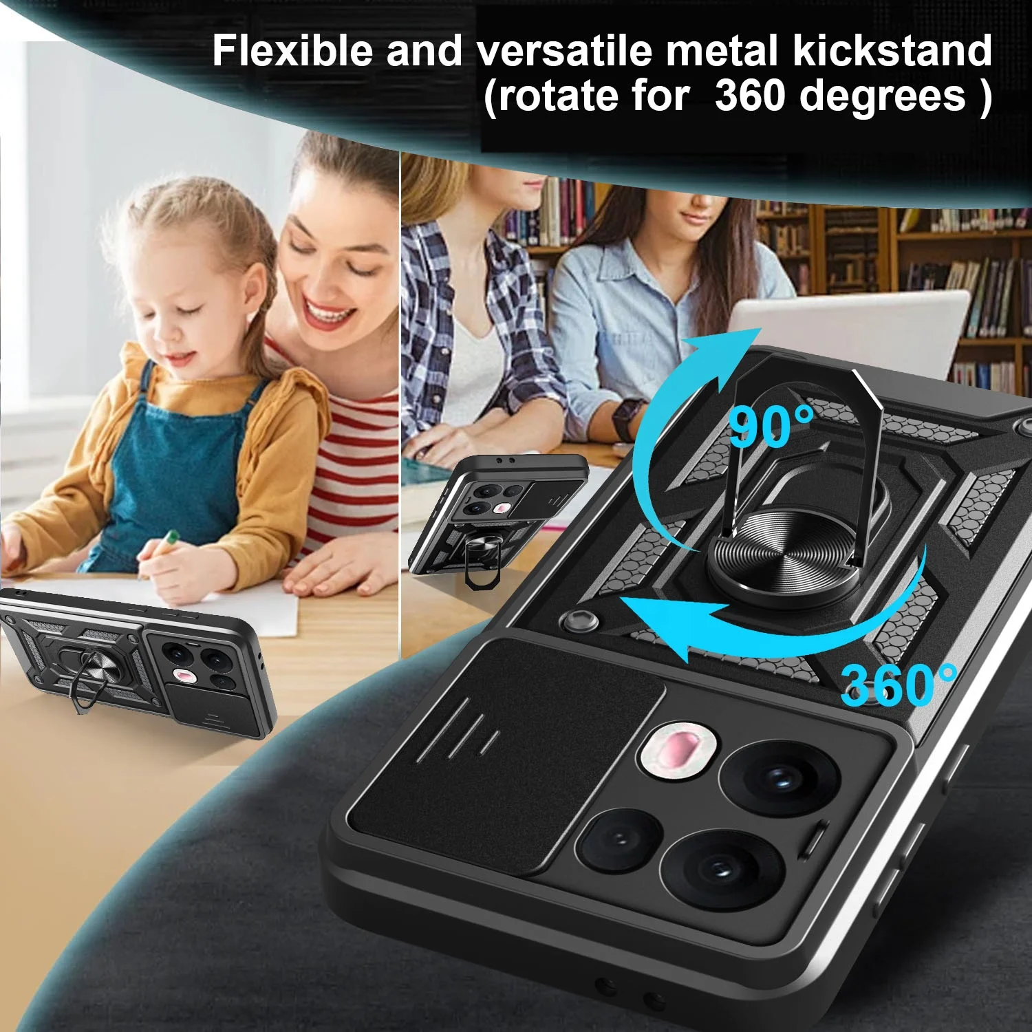 Funda Para OPPO Reno13 5G Con Soporte De Anillo Y Tarjeta Intercambiable - Carcasa TPU Transparente Negra (Electroplateada, Antigolpes)