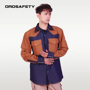 Custom Logo ARC Resistant Workwear Welding Shirt Denim Canvas ATPV 8.8  Flame Retardant HRC 2 Safety Work Shirt