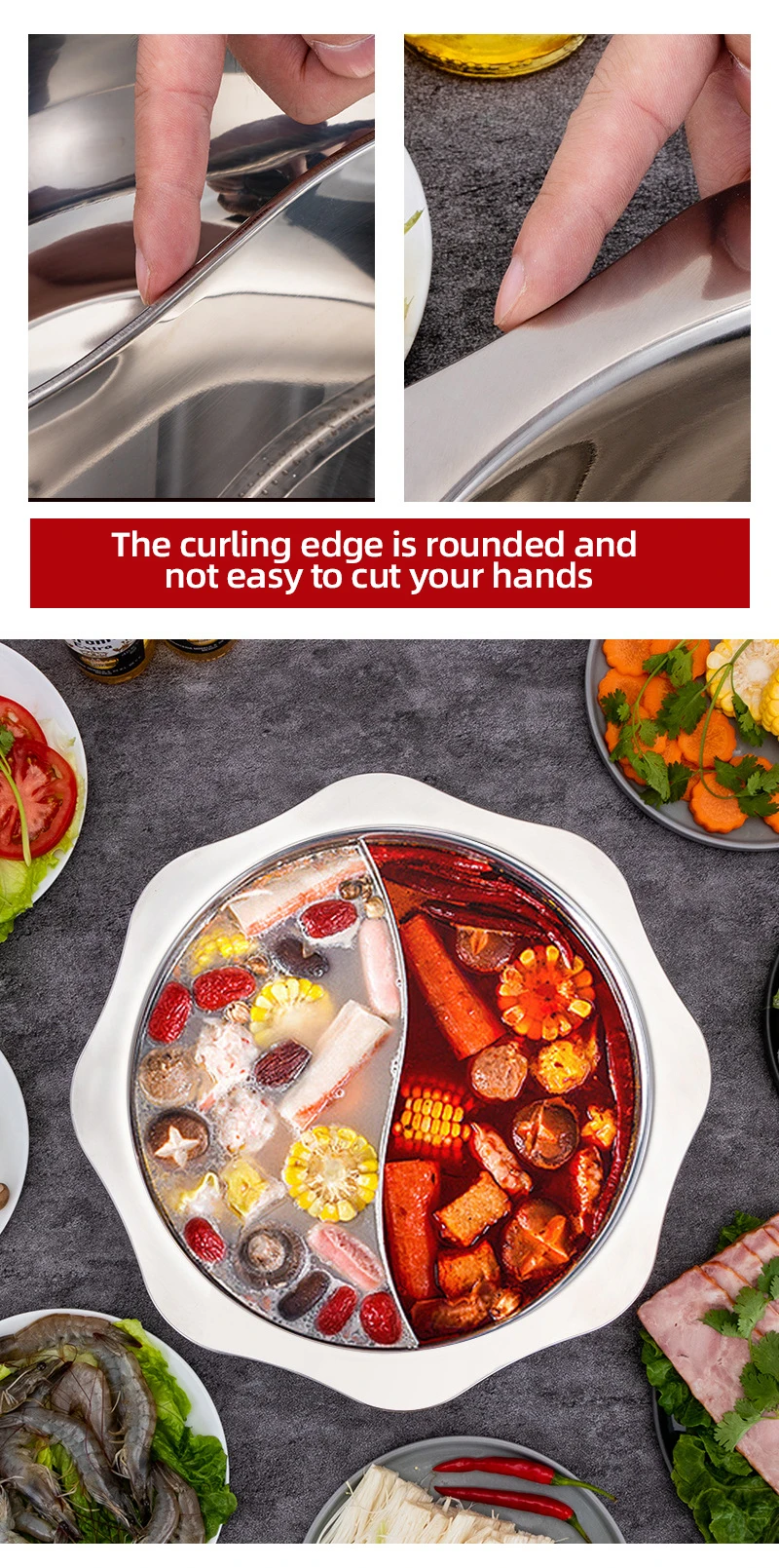 Wholesale Low Good Price Sun Shape Design 2 Compartments Stainless Steel 0.8mm Stainless Steel Individual Hot Pot Soup Hotpot