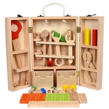 Wooden Children DIY Hand-Held Simulation Home Repair Toolbox Toy Nut Assemblyset up Wrench