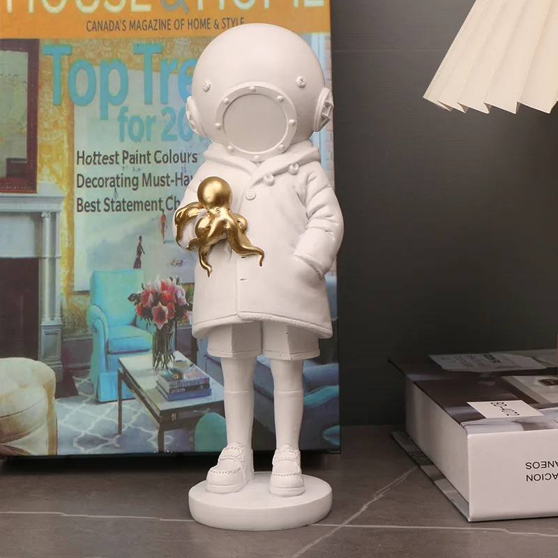 Light Luxury Banksy Girl Statues - Diving Helmet Figurines