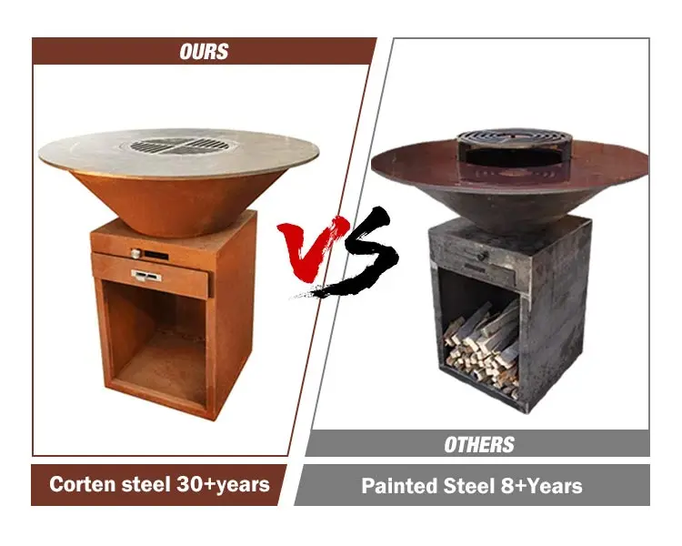 Heavy duty bbq grill burning wood corten steel outdoor barbecue bbq grills