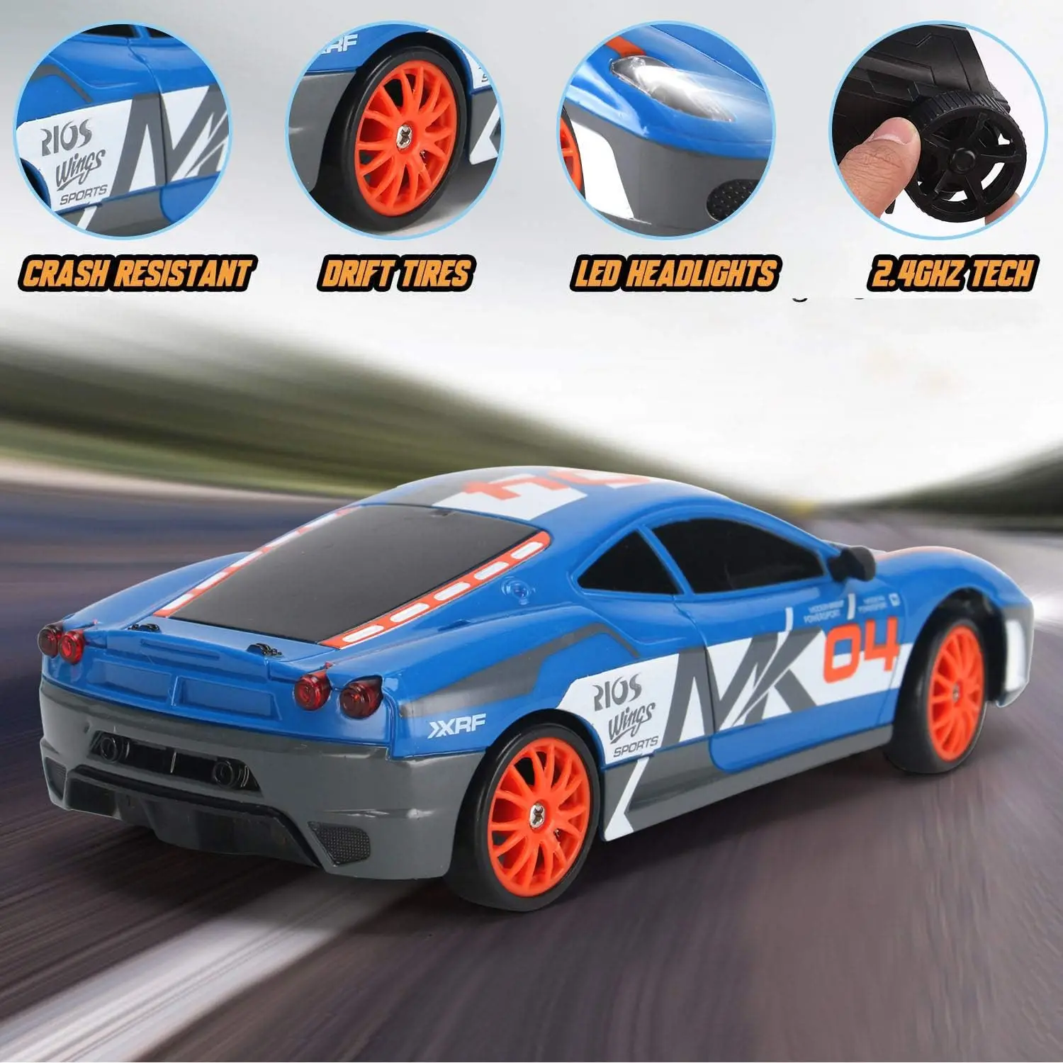 RC Drift Car,1:24 Scale Remote Control Vehicle With LED Lights,2.4GHz 20KM/H 4WD High Speed RC Cars Drifting Tires Two Batteries Racing Sports Toy Idea Gi