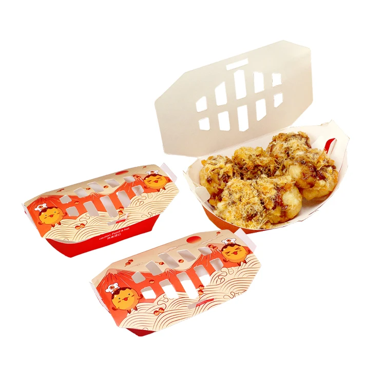 Food Grade Disposable Takeout Packaging to Go Japanese Octopus Balls Containers Custom logo Printing Takeout Food Takoyaki Box