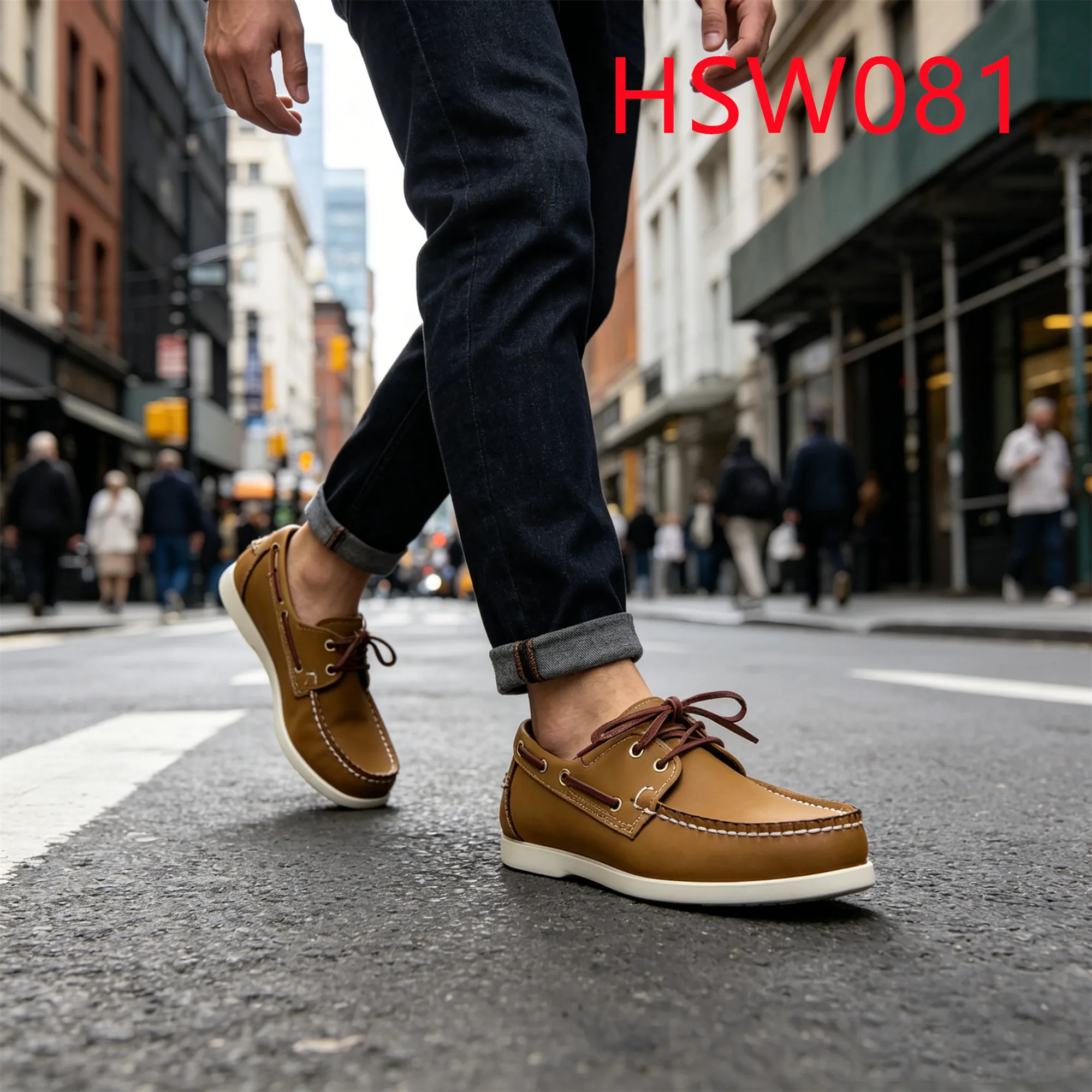 LXG,Singapore Market Popular Lace-up Honey Color Penny Shoes Ultimate comfort Flat Rubber Sole Extended Size Boat Shoes HSW081