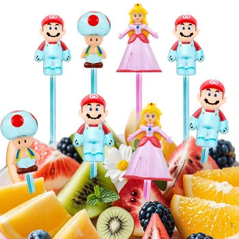 Mini Portable Cartoon Toothpick Set Creative Cake Dessert Fruit Forks Disposable Plastic Branded Food Picks for Kids' Party Sign