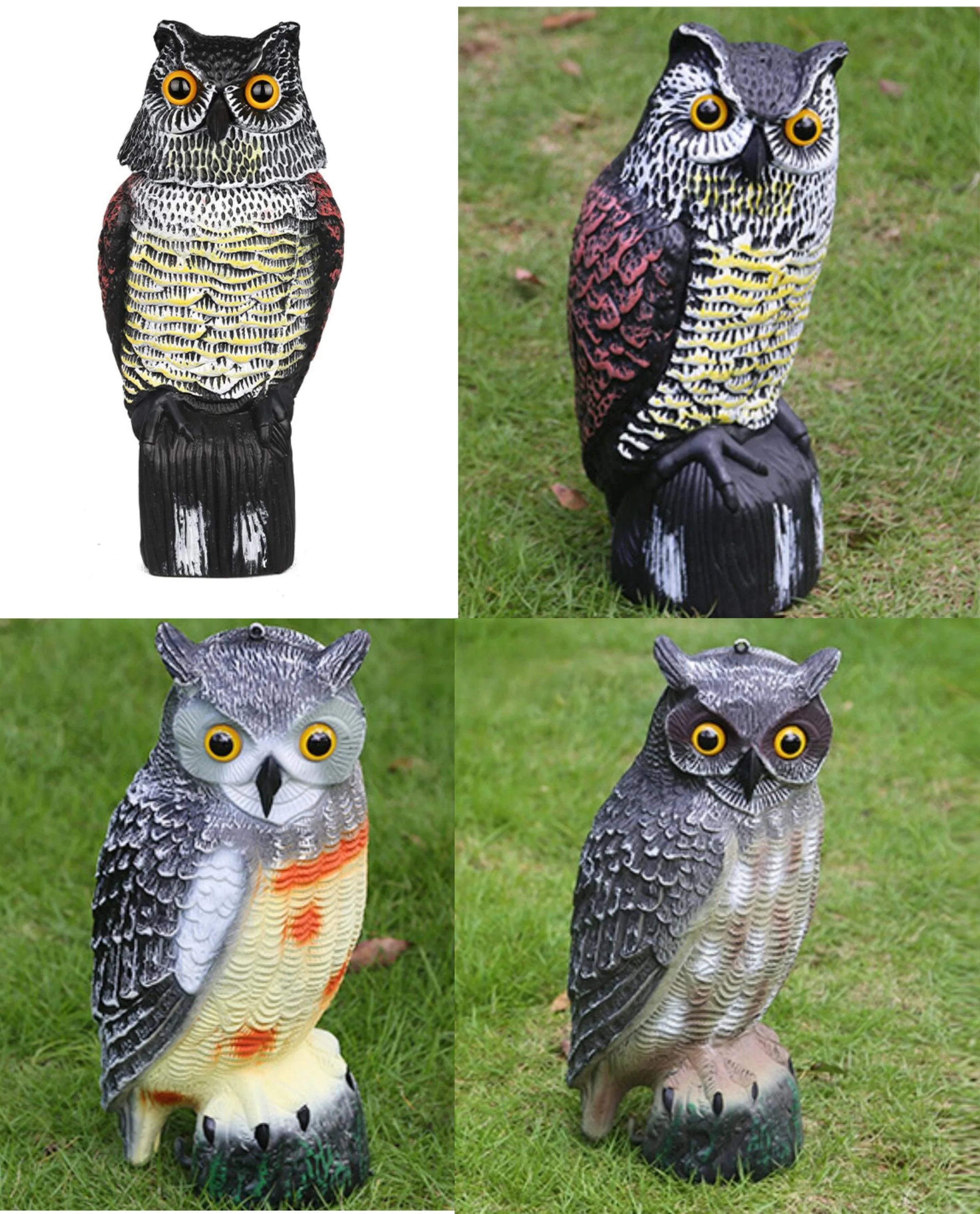 2 Stück Künstliche Eulen Als Vogelscheuche – Mit Wackelndem Kopf, PE-Kunststoff – Für Garten, Terrasse & Vogelabwehr