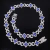 Chaîne à 8 maillons en vitrail diamant bleu argenté avec fermoir diamant