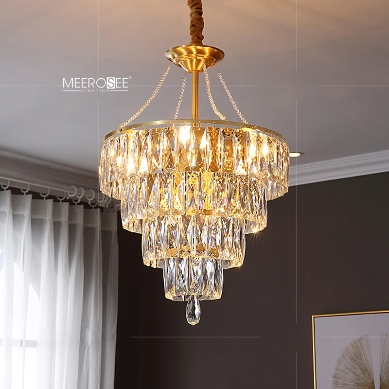 Meerosee Multi Faceted K9 Crystal Chandelier Copper/ Gold Colored Metal Chandeliers Lamp Body Decorative Lighting MD86820