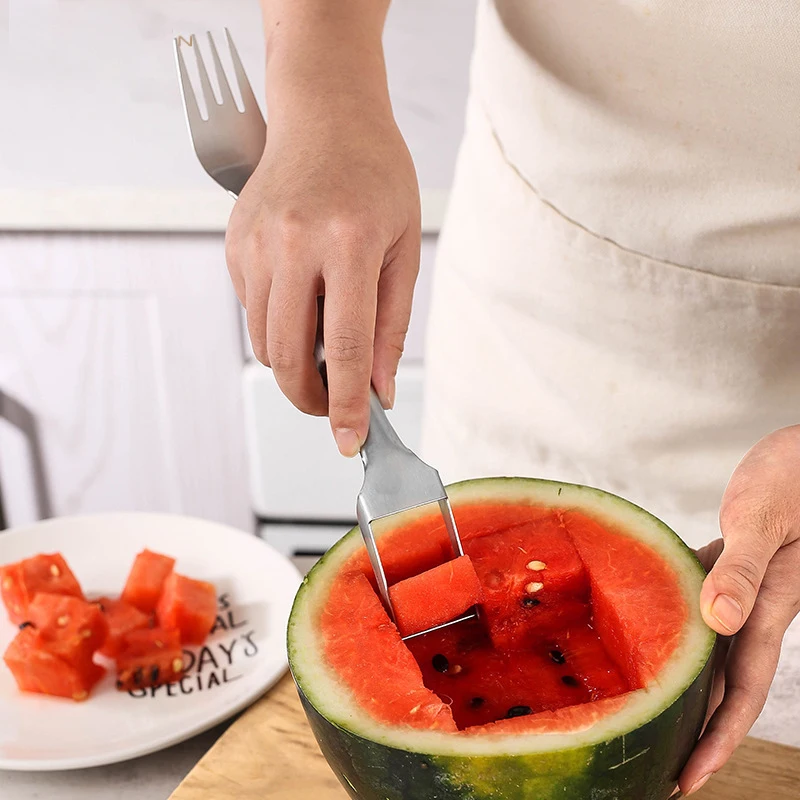 2 in 1 watermelon fruit knife water melon slicer cutter stainless steel fork