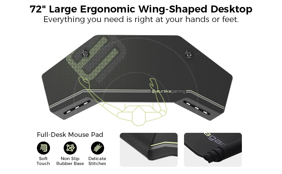 Led Lights Wing-Shaped Studio Desk with Dual Headphone Hanger