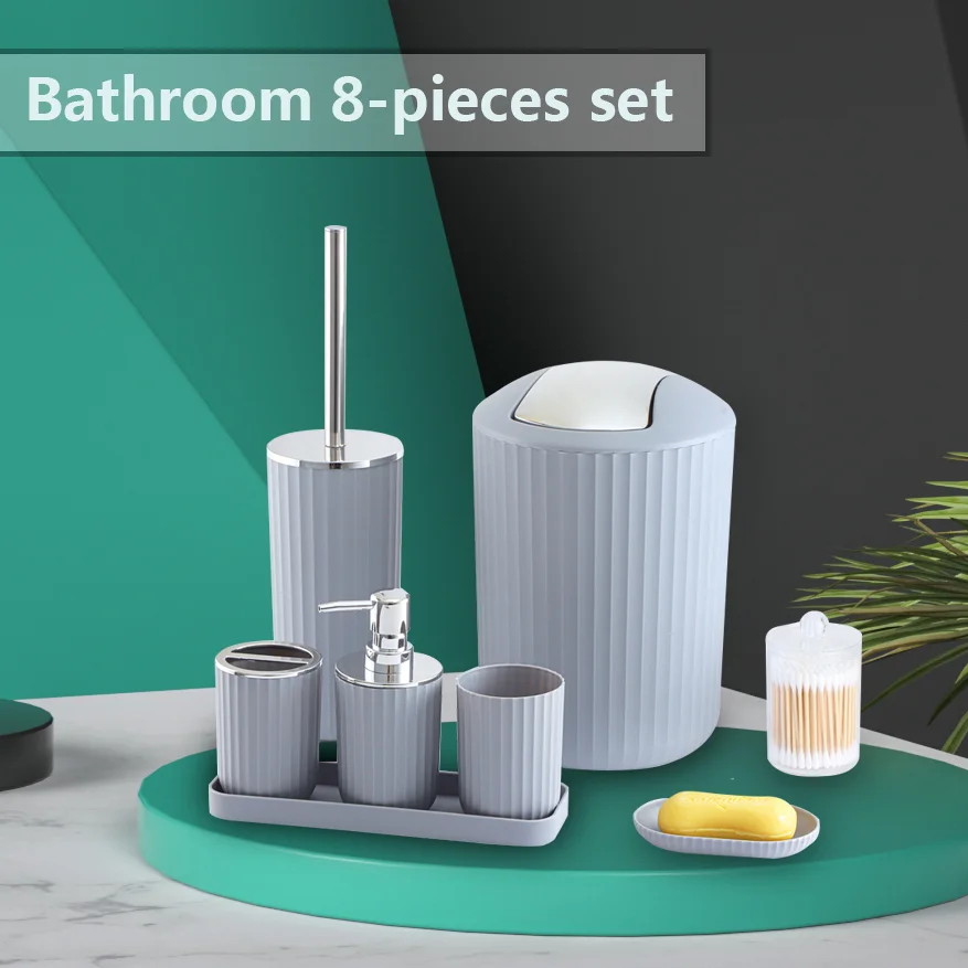 Modern Hot Sale 8 Pieces Home Bathroom Set Black White Grey Bathroom