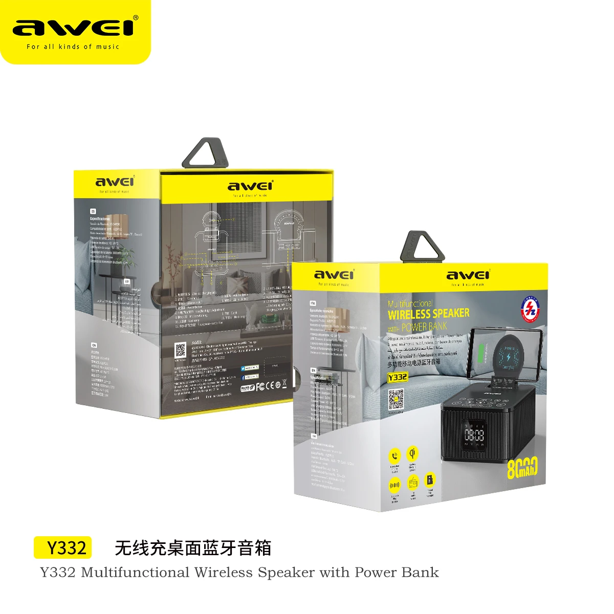awei Y332 Multi Functional 10w Wireless Charger Power Bank Speaker