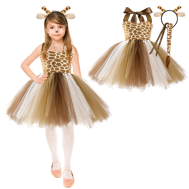 AOOWU Costume da Renna Bambina Set, 5 Pezzi Vestito Renna Bambina, Luminoso Costume Bambina con LED Gonna Tutu, LED Cerchietto, Tatuaggi Temporanei, per Cosplay Carnevale Halloween Natale