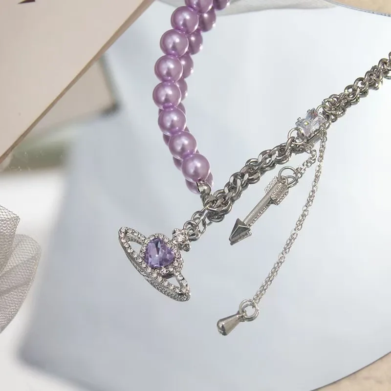 Purple Planet Pearl Patchwork Necklace with Dreamy, Sweet and Cool Temperament Necklace