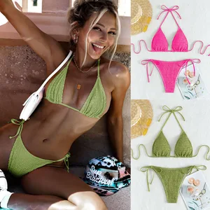 Sexy Halter Strap Bikini for Women Push up Triangle Design in Solid Color Perfect for Beachwear and Pool Parties