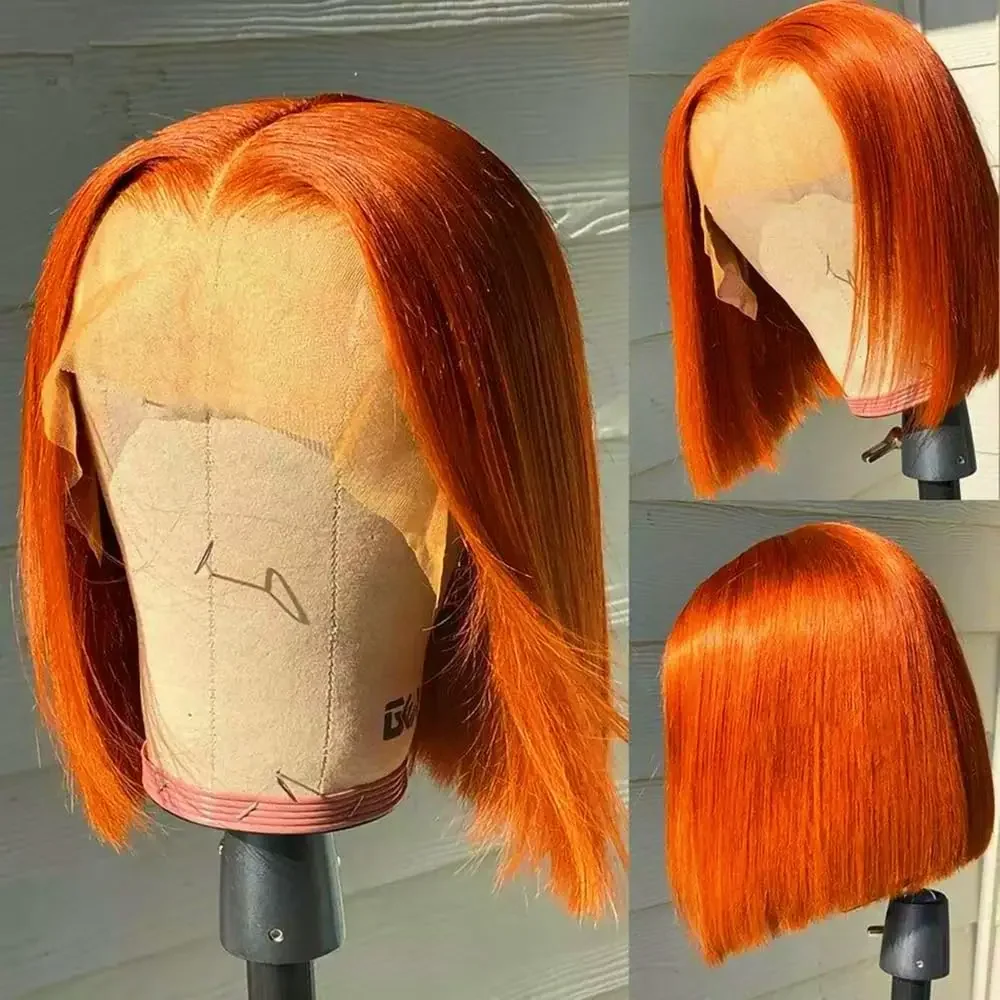 Βραζιλιάνικα μαλλιά Remy Κοντό καρέ Ombre Ανθρώπινη τρίχα Περούκα ξανθιά ίσια δαντέλα μπροστά περούκες γυναίκες_voghion.com
