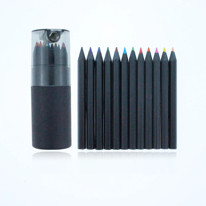 NON TOXIC BLACK WOOD MINI COLOR PENCIL SET WOODEN COLORED in PAPER TUNE for OFFICE and SCHOOL KIDS