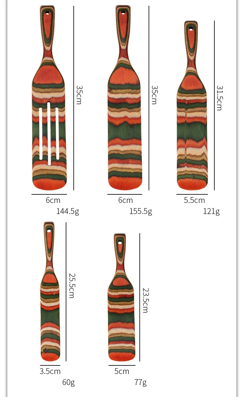 Natural Pakkawood Spurtle Set Colorful Wooden Utensils for Kitchen ...