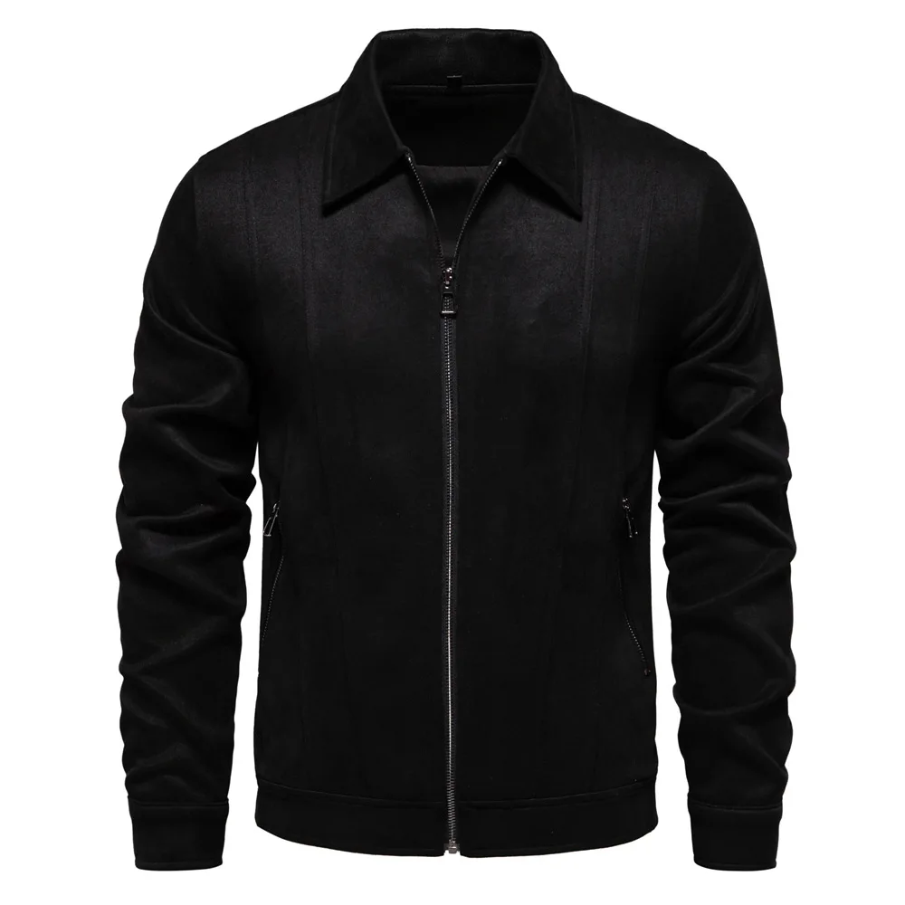 Men's Suede Jacket Solid Colour Lapel Casual Outdoor Autumn Coat_voghion.com