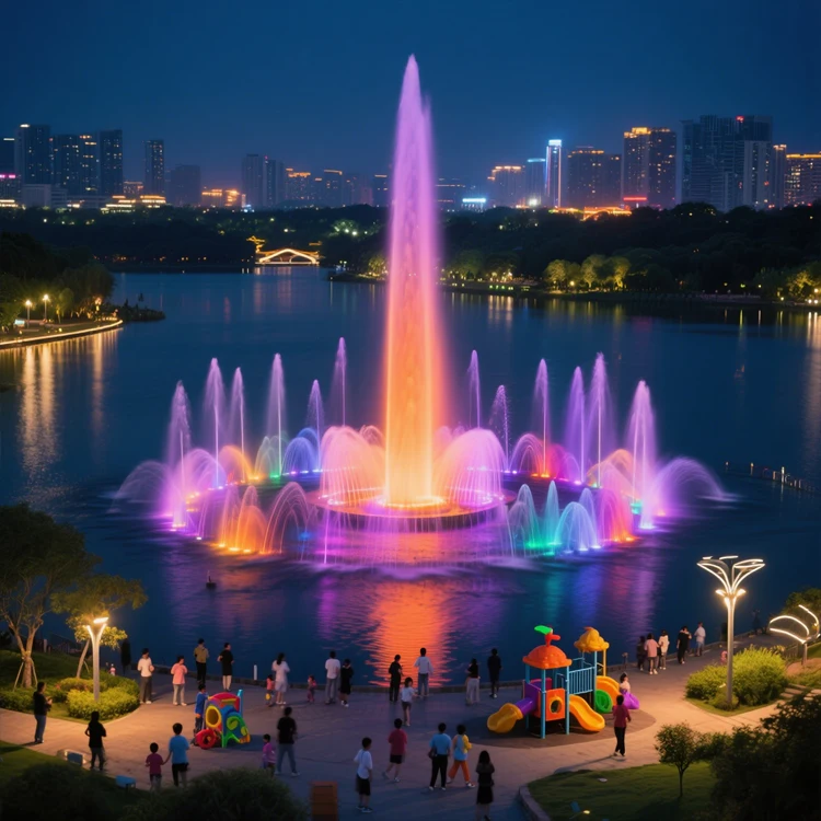 Finn Forest Eco-Friendly Commercial Water Feature SS304 Stainless Steel Music Fountain RGB LED Lighting System Modern Design