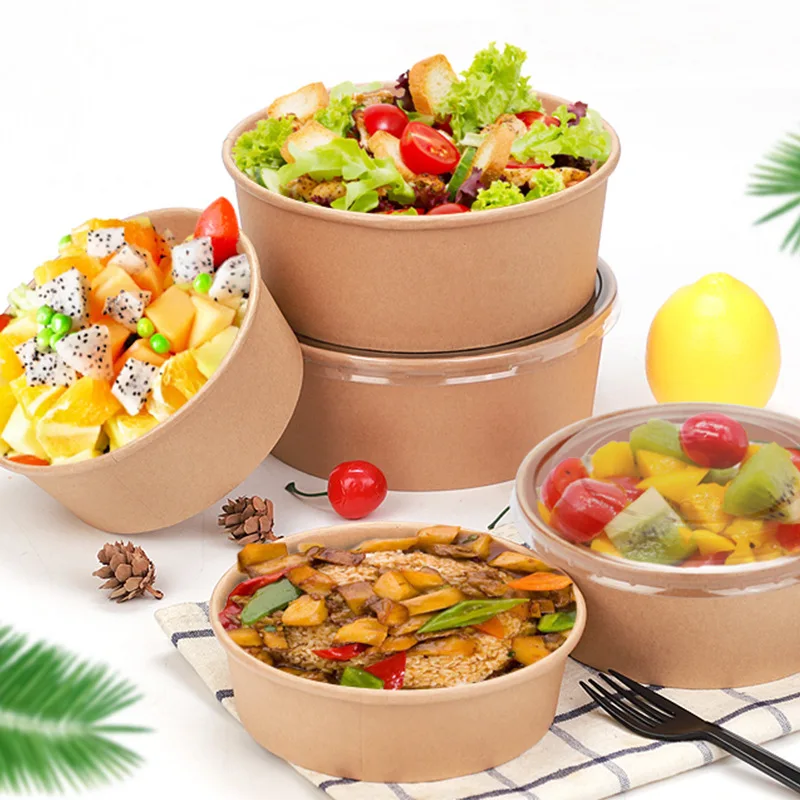 Disposable Round Kraft Paper Salad Bowls With Lids Paper Food Cups For For  Salad Ice Cream Box - Buy Disposable Round Kraft Paper Salad Bowls With Lids  Paper Food Cups For For