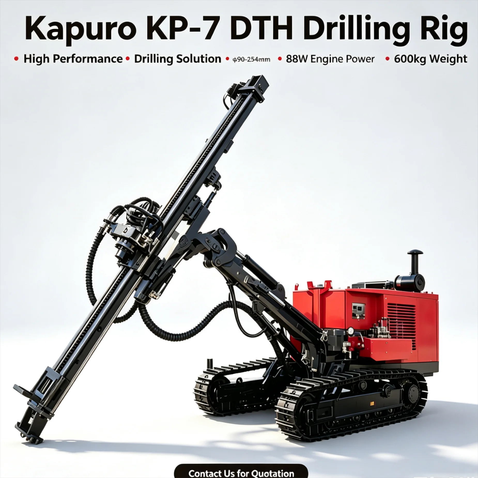 KP-7 Pneumatiese Kruiper-gemonteerde DTH-boorinstallasie vir 40 m diepte, 90–254 mm gaatjie vir mynbou-, kweer- en ontvlamingsgaatjies