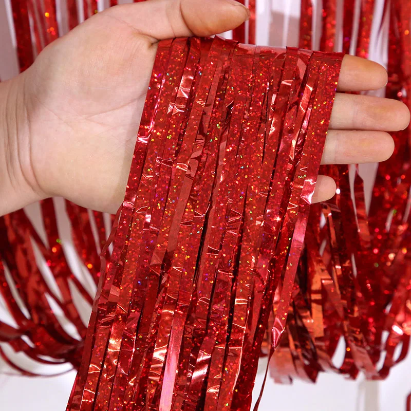Ulafbwur Glitzer-Fransenvorhang, 4er Set, Rot, 200x100 Cm, Mit Hohlem Kreuz-Design – Perfekt Für Disco, Geburtstag & Partydeko