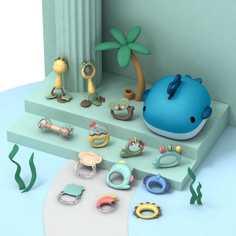 Лидер продаж 2021, контейнер для хранения дельфинов, количество детских погремушек, колокольчиков, набор игрушек для прорезывания зубов, оптовая продажа