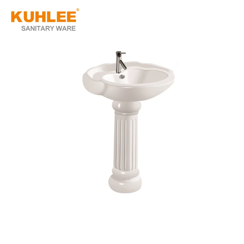 Luxury Design Bathroom Freestanding Sink Two-Piece Pedestal Basin With Single Hole