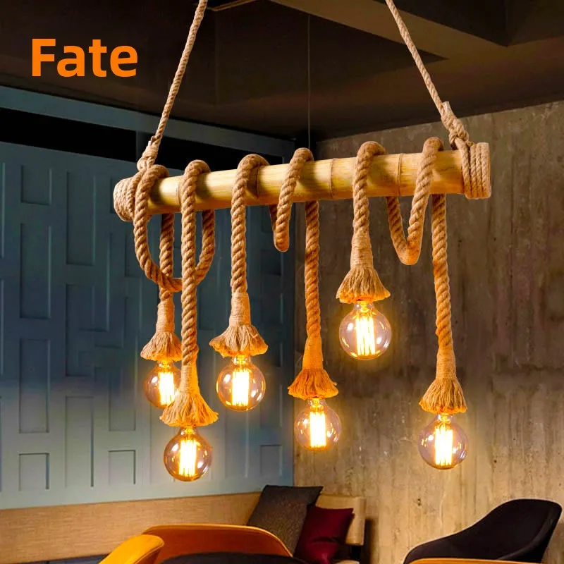 Bamboo Hemp Rope Branch Chandelier American Country Style LED Light 3-Year Warranty Restaurant Decorative Lamp