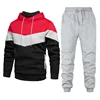 Red three-piece set with gray pants