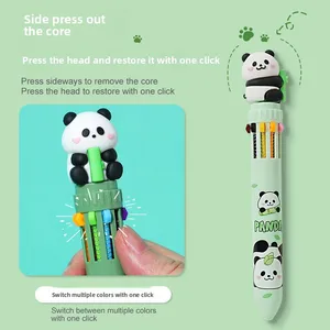 Panda 10-Color Ballpoint Pen Cartoon Push-Type Multi-Colorful Pen 1.0mm Writing Width Student Tool Ten-Colorful Push-Button"