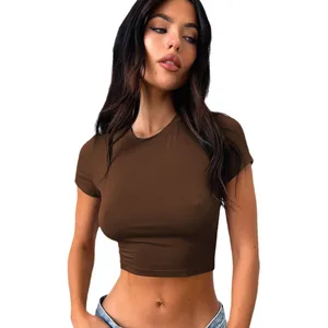 New Sexy Waist Revealing Short Sleeved T-shirt With Round Neck and Y2K Spicy Girl Top for Women