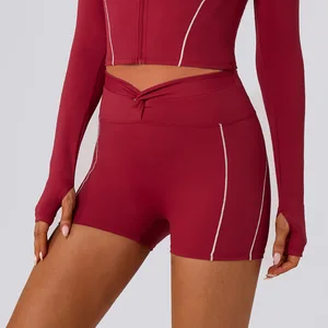 2026 New Arrival V Shape Knot Solid Quick Dry Nylon Spandex Workout Custom Gym Sports Fitness Yoga Shorts