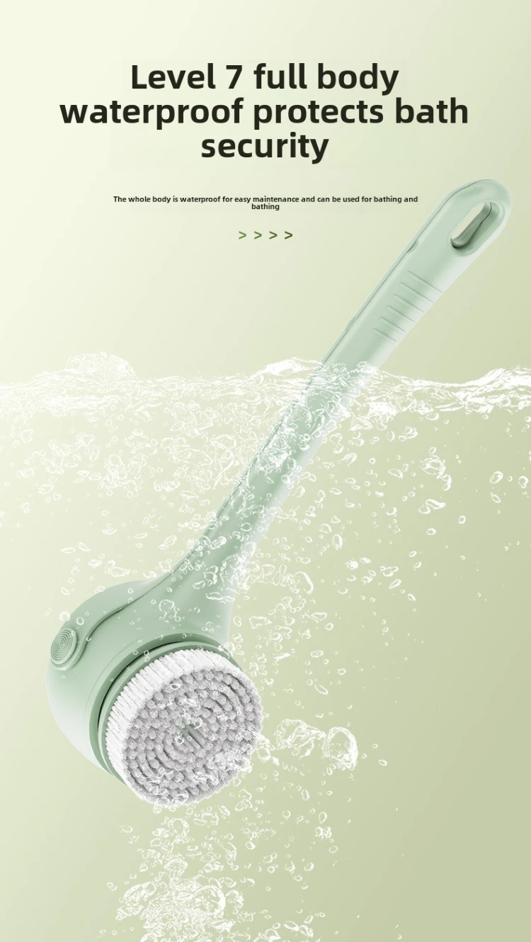 New Arrivals Silicone Scrubber Soft Rechargeable Shower Brush Long Handheld Electric Body Scrub