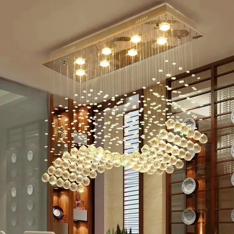 High Quality Luxury Lighting Rectangular Dining Table K9 Crystal Raindrop Luminairesuspen Modern Maison Chandelier Pendant