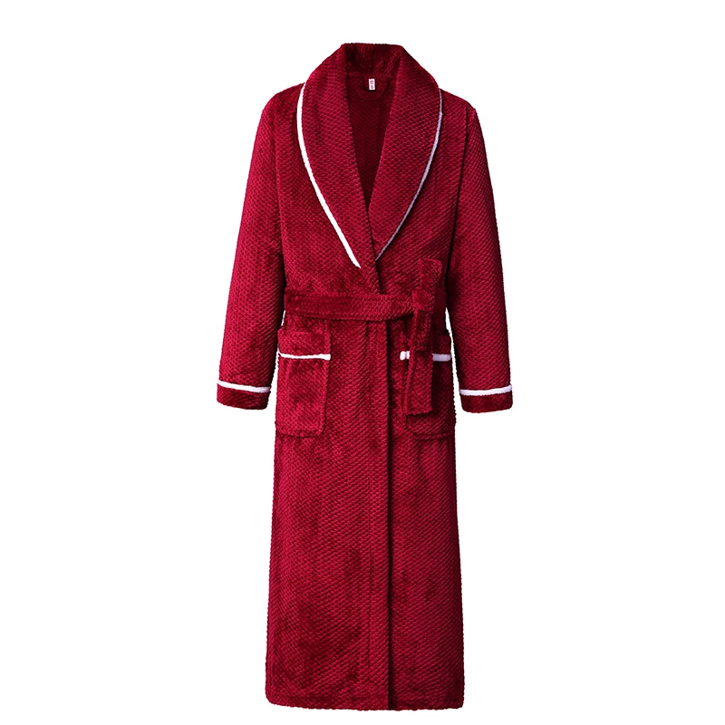 Couple Flannel Nightgown Plus Size Long Robe Men's Loose Casual Kimono Women's Thickened Warm Sleepwear Home Clothes