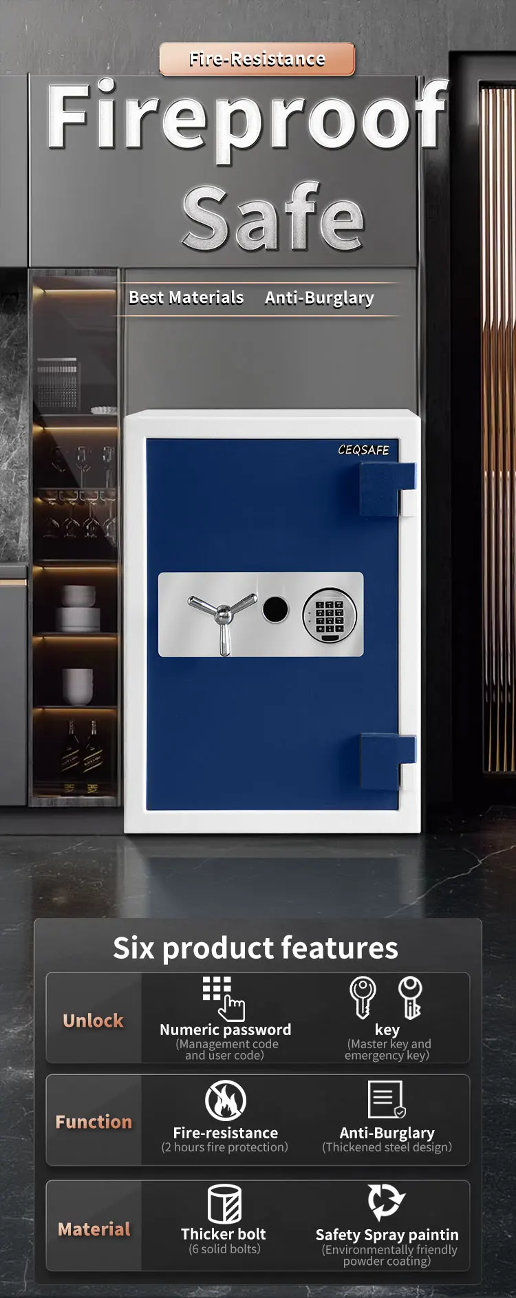 CEQSAFE Custom 2 Hour Fireproof Home Deposit Security Money Fireproof Safe Box details