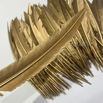 10-12 Inch Spray Gold Dipped Turkey Feather Turkey Quill Feathers for Decor DIY Crafts Materials Accessories