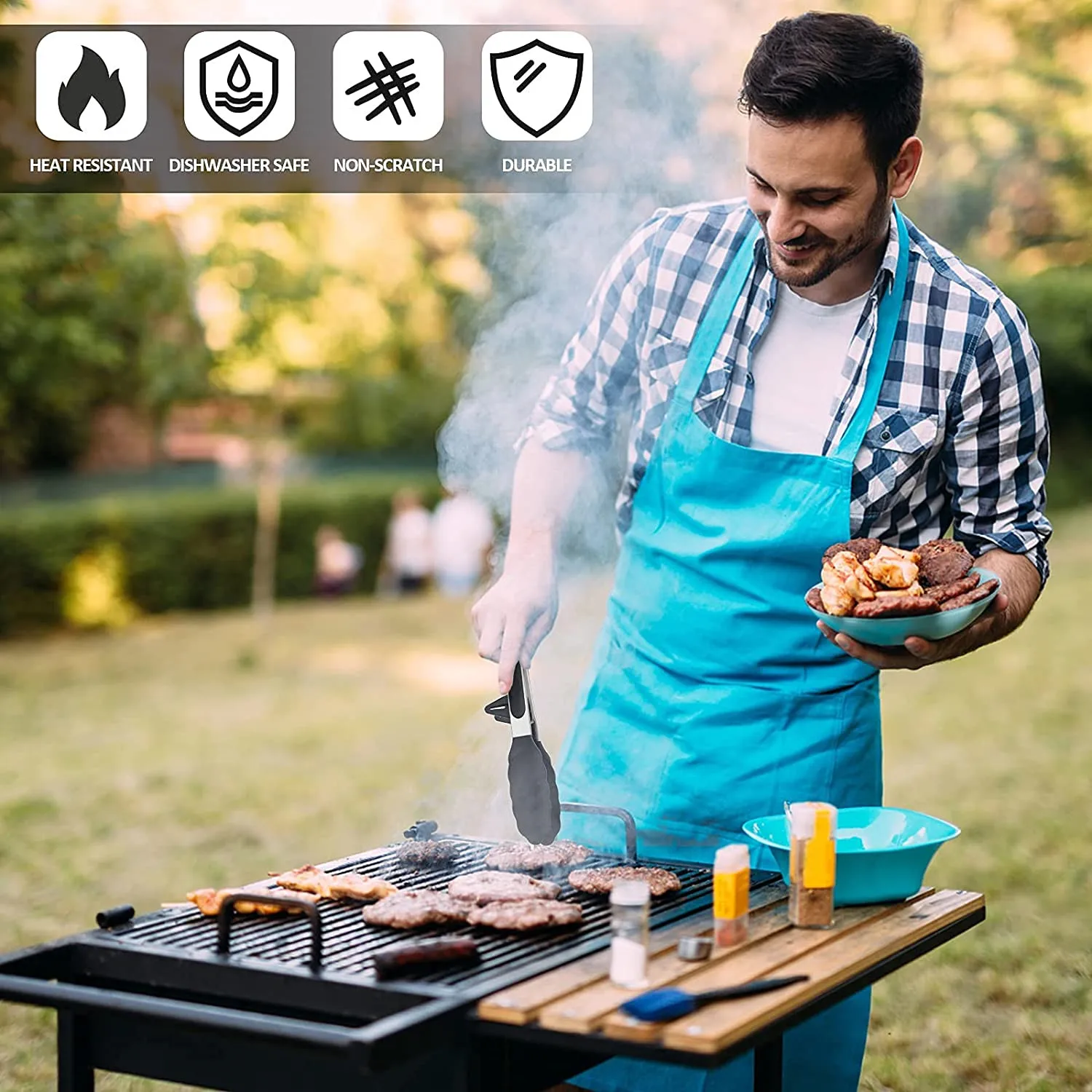 Non-Stick Silicone Food Tongs with Wood Grip Kitchen Cooking Tongs Custom Utensils Set for Baking BBQ USSE Brand Model USSE205 supplier