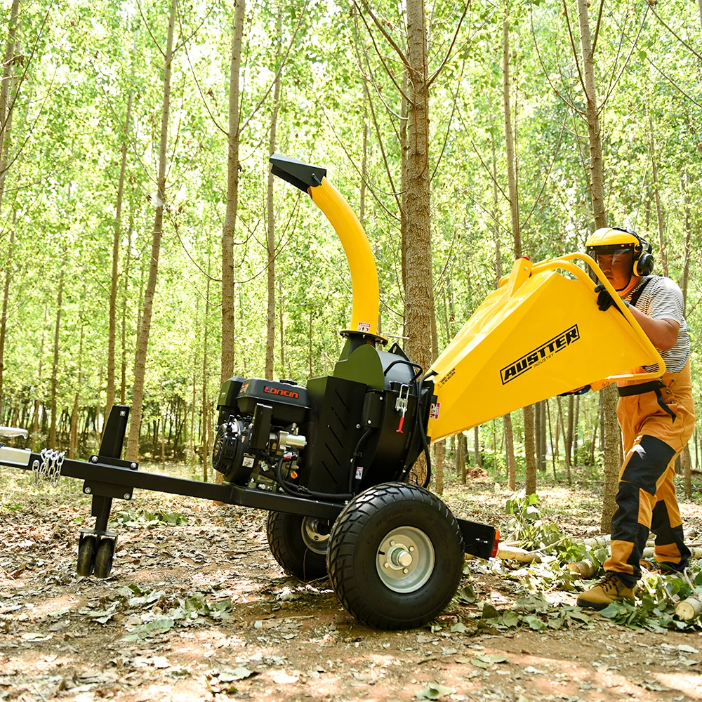 AUSTTER  Auto Feeding Trailer Mounted  Industrial Agriculture Wood Shredder Wood Chipper for Forestry Garden