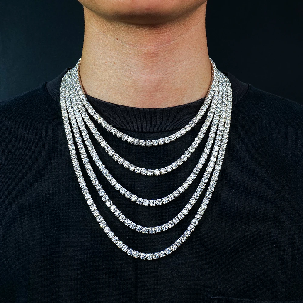 High Quality Tennis Chain Moissanite Silver 925 Jewelry 4mm Party Gift Men Women Tennis Necklace
