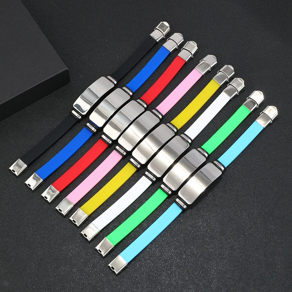 Spot Custom Logo Soft Silicone  Adjustable Basketball Bracelet Stainless Steel Engrave Name Phone Number for Women Men Jewelry