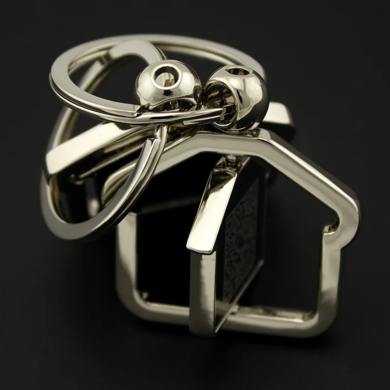 Real Estate Advertising Keychains Rotate House Shape Key Chain With Engrave Printing Logo